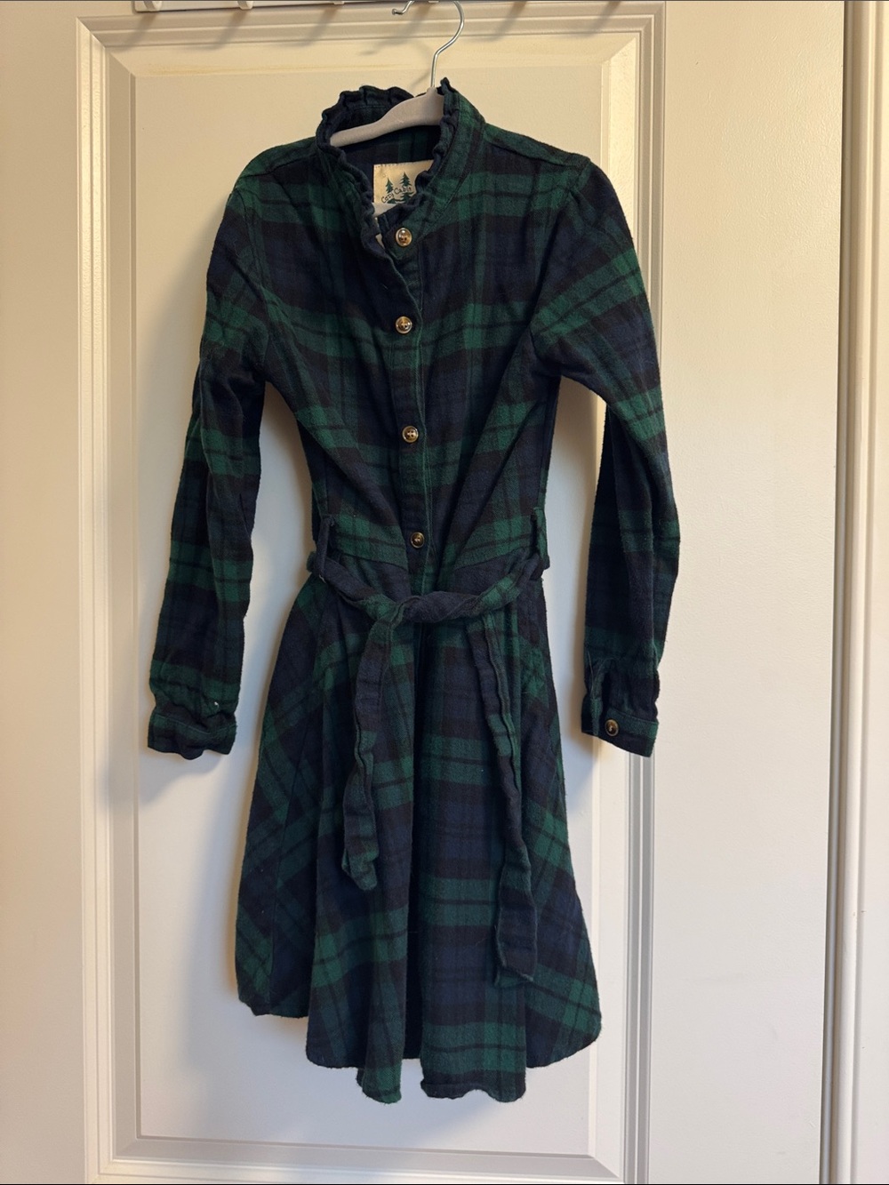Kiel James Patrick - Cozy Cabin Flannel Black Watch Belted Shirt Dress